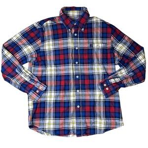 Properly Tied Traditional Flannel Mens Medium Red Navy Plaid Button Down‎ Shirt